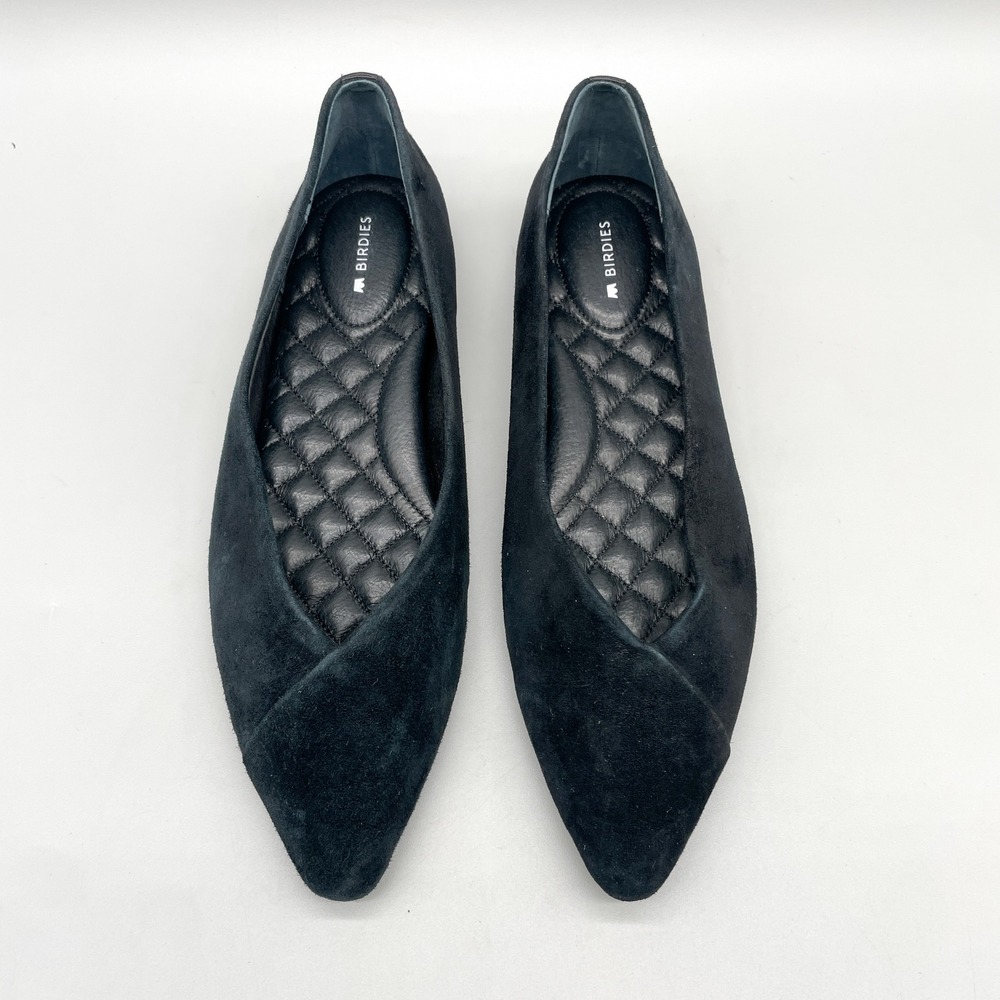Birdies Womens 8.5 The Goldfinch Ballet Flats Black Suede Preppy office Workwear